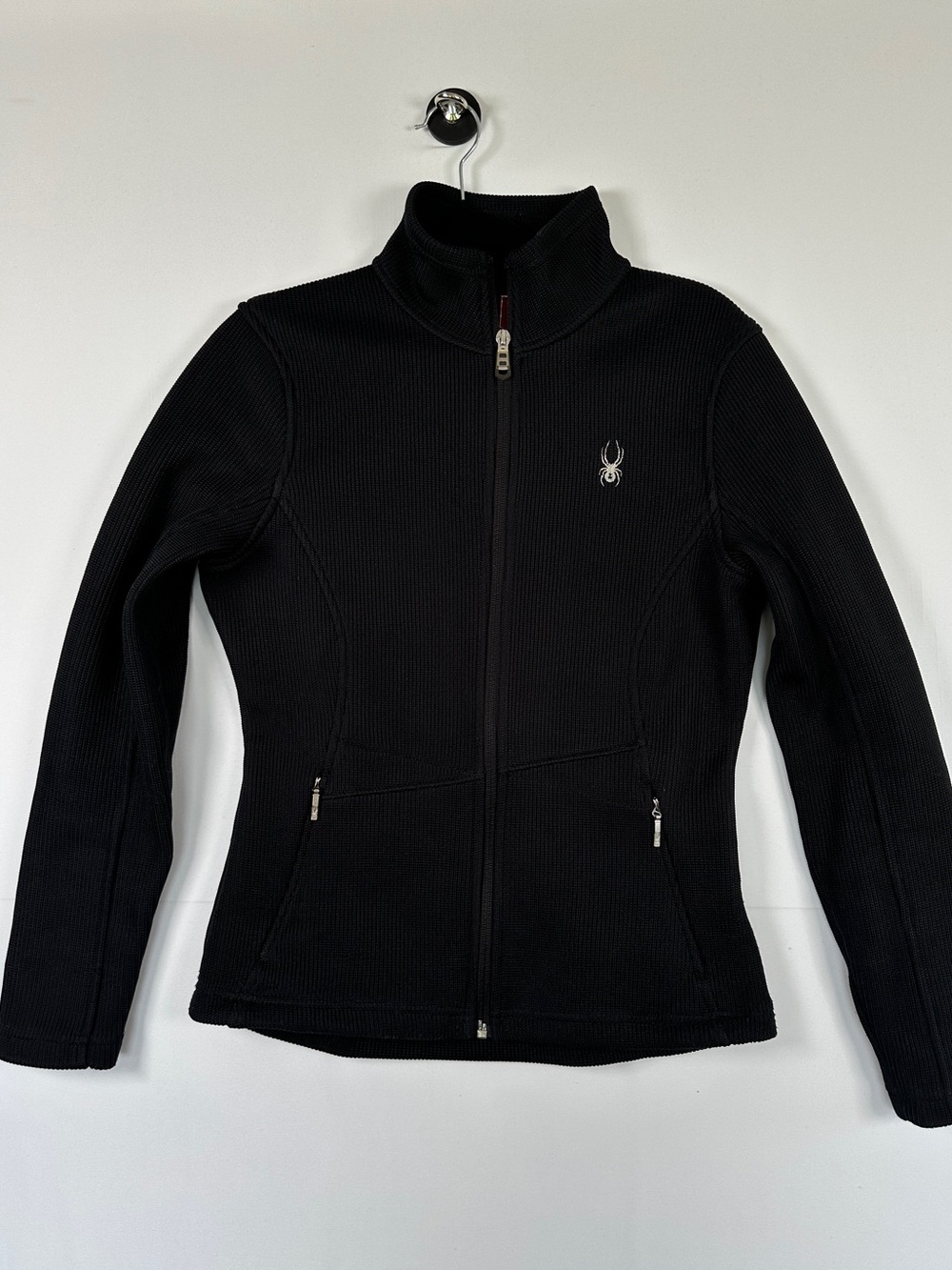 Spyder Black Full Zip Ribbed Knit Fleece Jacket Performance Size M